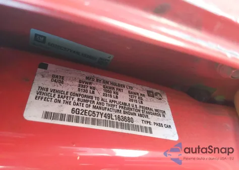 2009 Pontiac G8 Gt z USA, uszkodzony, nr VIN 6G2EC57Y49L163680